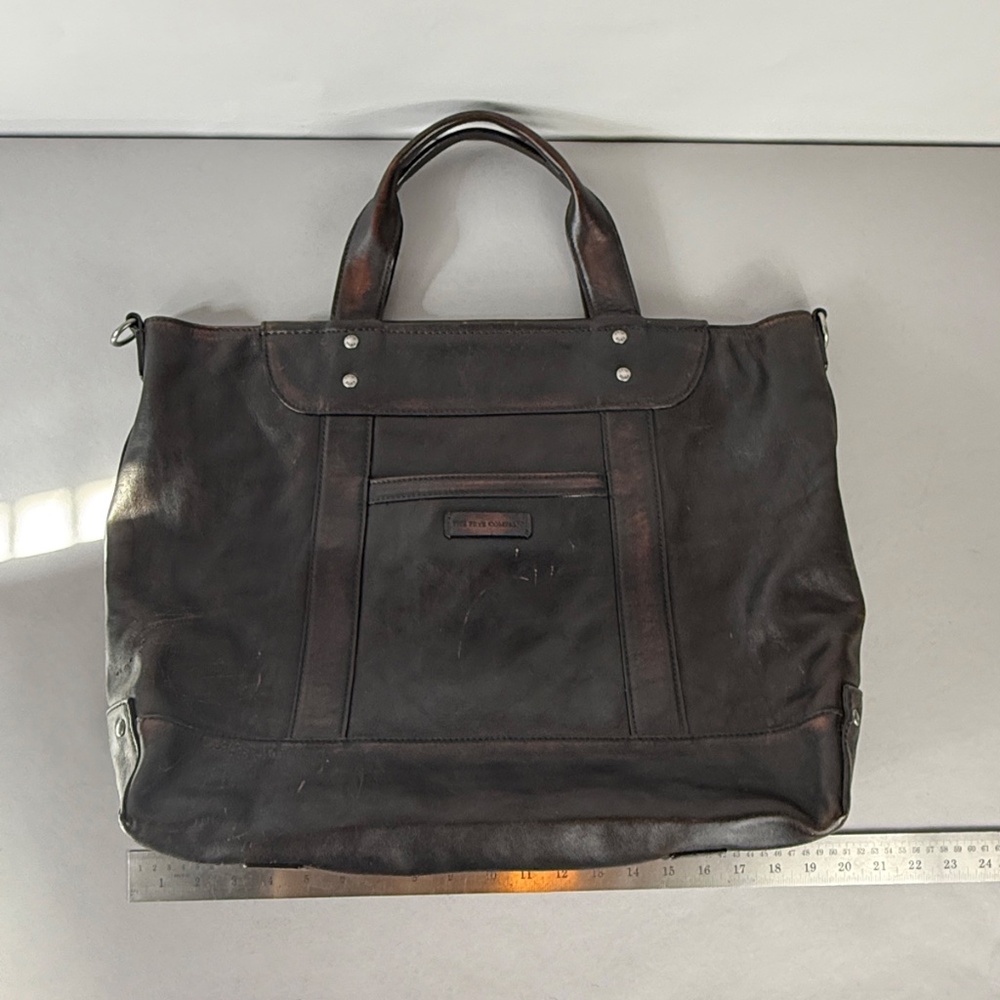 Frye Distressed Dark Brown Leather Tote / Crossbody Bag - Picture 12 of 15